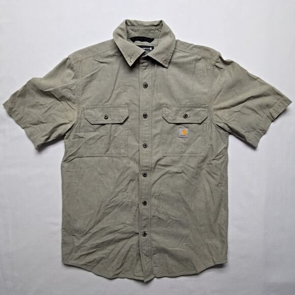 Carhartt Mens Loose Fit Short Sleeve Button Up Small Gray Ripstop Outdoor Shirt - Picture 1 of 10